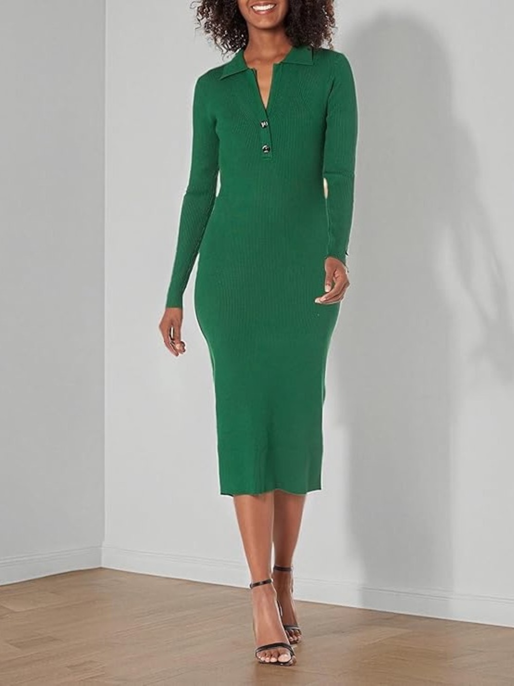 Karl Lagerfeld Paris Ribbed Sweater Midi Dress Deep Forest Green NWT Women’s L
